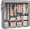 VTRIN Portable Closet for Hanging Clothes 67 Inch Wide Large Capacity Portable Wardrobe Closet with Cover, 4 Storage Shelves and 4 Hanging Rod Sturdy Free Standing Closet for Bedroom, Grey