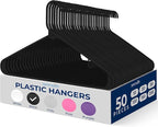 SereneLife 50 Pack Plastic Hangers, Non-Slip, Space-Saving Closet Organizers, Durable and Strong for Shirts, Sweaters, Hoodies, Kids Clothes & Dresses, Ultra-Thin, Lightweight