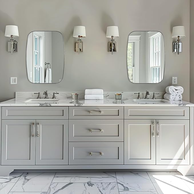 ANDY STAR 22x30 Chrome Bathroom Mirror, Oblong Silver Mirror with Stainless Steel Metal Frame, Oval Vanity Mirror for Over Sink, Modern Anti Rust Wall Mounted