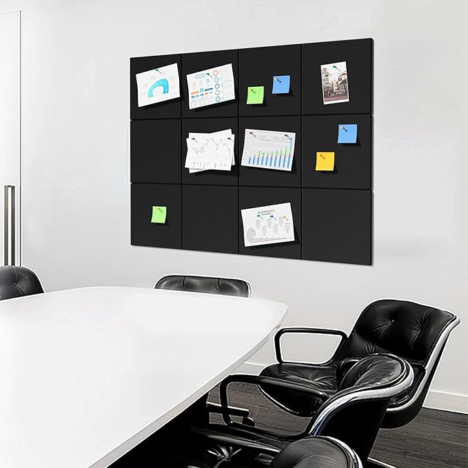 MaxGear Large Cork Board for Wall 48" x 36" Black Bulletin Board, 12 Pack Felt Wall Tiles with Pushpins, Cork Boards for Office Pin Board Tack Board for Photo Meno Decor