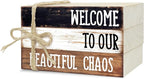 Ycyfckdr Decorative Wood Book Stack for Home, Welcome to Our Beautiful Chaos, Rustic Table and Living Room Bookshelf Farmhouse Decor (L67)