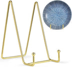 Mocoosy 2 Pack 6 Inch Gold Plate Stands for Display, Metal Square Wire Easel Stand, Plate Holder Display Stands, Picture Frame Stands for Display Photos, Decorative Platter, Plaques and Table Arts