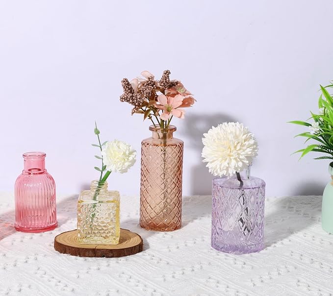 38 Pack Colorful Glass Bud Vase Set, Small Colored Vintage Vases for Centerpieces, Decorative Flower Vases for Wedding Home Table Decor