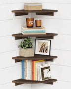 Forbena Large Corner Floating Shelves for Wall Set of 4, 12 Inch Deep Wall Mounted Corner Shelves for Bedroom, Livining Room, Farmhouse Hanging Bookshelf Bookshelves (Rustic Brown)
