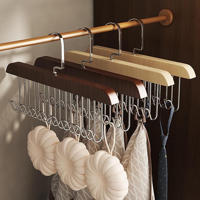 Belt Hanger 2Pcs Belt Hanger with 16 Hooks Bra Hangers for Closet,Space-Saving Wooden Closet Hanger Organizer for Ties, Scarves, Bras,Tank, Tops(White)