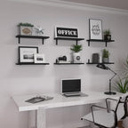 WOPITUES Wood Floating Shelves Set of 6, Shelves for Wall Decor, Farmhouse Shelf for Bedroom, Bathroom Storage Shelves, Book Shelves for Living Room-Black