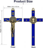 TALPGOD St Benedict Crucifix Gold Blue 7.2 Inch,Crucifix Wall Cross for Catholic Decor,Jesus Christ Hanging Cross Wall Art Decor,Escapularios Catolicos,Saint Benedict Medal for Home Decoration