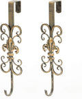 Jemeni 2 Pack 16" Wreath Hanger for Front Door, Metal Over The Door Wreath Hanger, Fleur Dis Lis Wreath Door Hanger, Door Hanger for Wreath with Scroll Design, Antique Gold