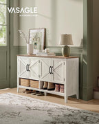 VASAGLE LIRY Collection - Shoe Cabinet, 3-Tier Storage Organizer, Shoe Shelf, Farmhouse Freestanding Cabinet, Height-Adjustable Shelf, 13.8 x 47.2 x 27.6 Inches, Rustic White ULBC039W01