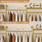 Wall Mounted Garment Rack, Industrial Pipe Metal Clothing Rack with 6 Hanging Rods (4 Expandable) & 8 Shelves, Closet Organizers and Storage System for Bedroom, Walk in Closet