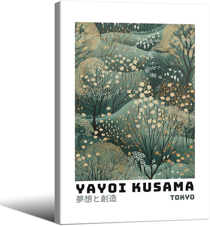 Yayoi Kusama Inspired Poster Japanese Botanical Wall Art Abstract Yayoi Kusama Print Modern Ukiyo-e Japanese Gallery Wall Decor 16x24in Framed for Home Bedroom Decorations
