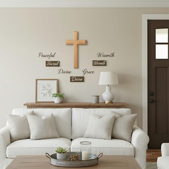 BESPORTBLE Handcrafted Wooden Wall Cross - 10 Inch Rustic Christian Home Decor, Solid Wood Religious Hanging Art for Living Room, Catholic Prayer Gift for Baptism and Housewarming (Brown)