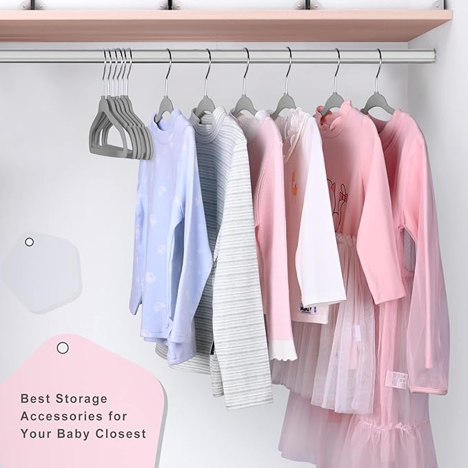 BAGAIL 50 Pack Kids Velvet Hangers 11 Inches Children's Clothes Hangers Non-Slip Baby Hangers for Infant/Toddler (Grey)