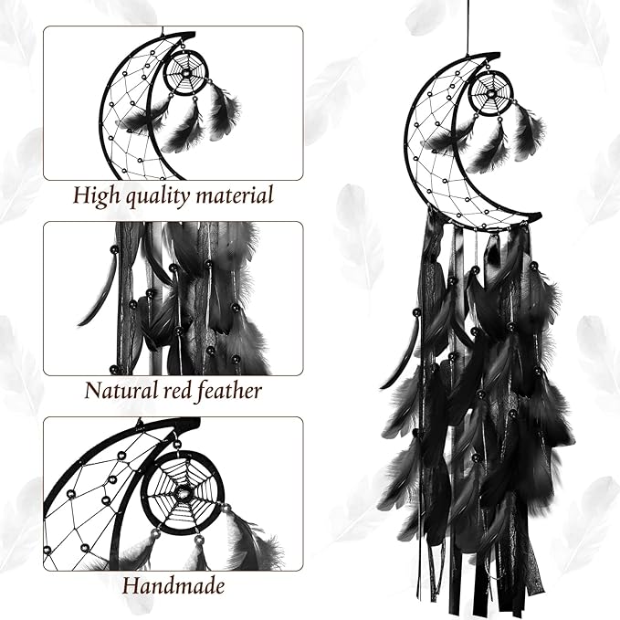 Jetec 3 Pcs Dream Catcher Moon Sun Star Design Handmade Traditional Design Craft Ornament Wall Art Hanging Home Decoration Bedroom Wedding(Black)