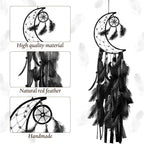Jetec 3 Pcs Dream Catcher Moon Sun Star Design Handmade Traditional Design Craft Ornament Wall Art Hanging Home Decoration Bedroom Wedding(Black)