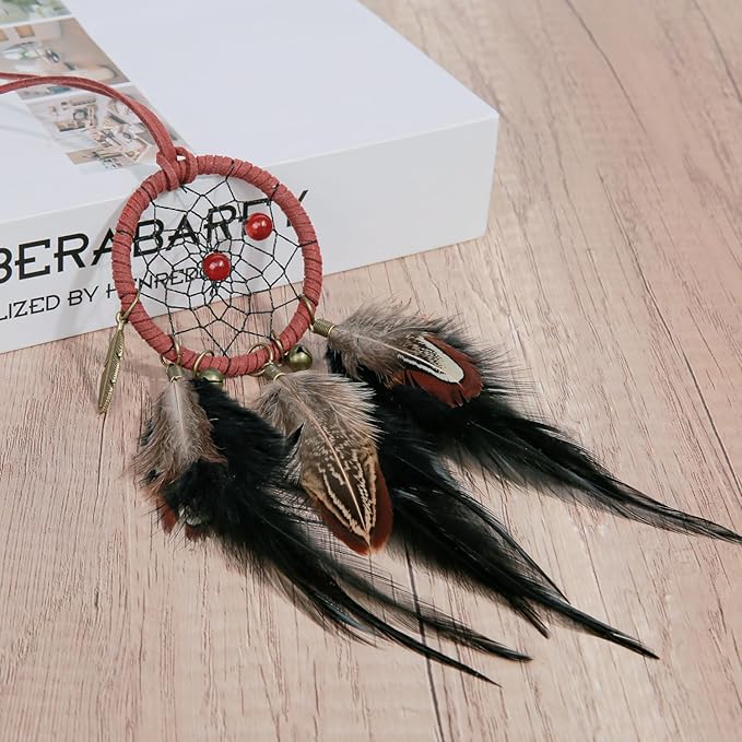 Dream Catcher for Car, Handmade Bohemian Style Rearview Mirror Hanging Decor with Feathers & Beads, Good Luck Charm for Safe Travel, Car Accessories for Women