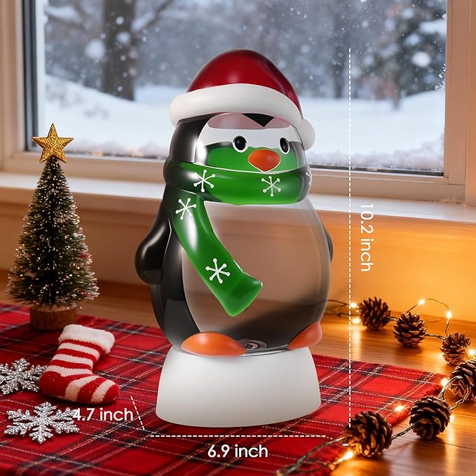Christmas Snow Globe Penguin Lighted Musical Glitter Globe Battery Operated or USB Powered with Timer Water Glittering Snowing Globe for Christmas Party Home Table Decorations Gifts (Penguin)