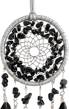 Car Rear View Mirrior Hanging Accessories Black Dream Catcher Small, Crystals Stones Feather Pendant Interior Rearview Mirror Decoration