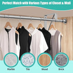 Closet Rod, 16 to 87 Inch Closet Rods Heavy Duty Adjustable Wardrobe Poles for Hanging Clothes and Heavy Duty Bracket Closet Pole Support (The Shelf NOT Included)(Silver)
