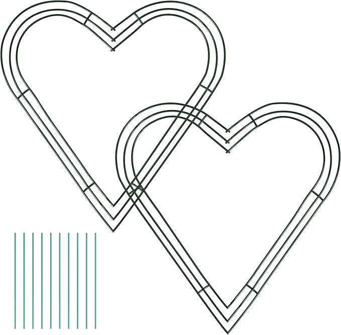2-Pack 14 Inch Wire Wreath Frame – Heart Metal Wreath Form with Heart Design for DIY Crafts, Floral Projects, and Home Decor – Dark Green Wire Frame for Christmas Holiday & Weddings