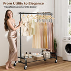 MISSLO Heavy Duty Clothes Rack for Hanging Clothes Rolling Clothing Rack Heavy Duty on Wheels for Coat, Garment, Matte Black (Single Rod)
