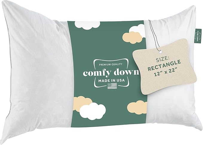 ComfyDown Decorative Throw Pillow Insert, Down and Feather Fill, 100% Cotton Cover, 233 Thread Count - Made in USA (12 X 22)