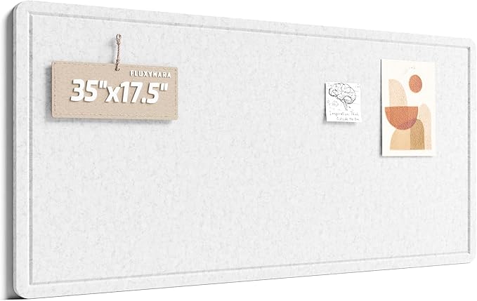 Fluxynara Bulletin Board, 35" x 17.5" Cork Board Alternative with 12 Safe Removable Adhesive Tabs, Foldable Felt Pin Board for Home Office, Classroom, Bedroom,Entryway for Walls—Light Gray