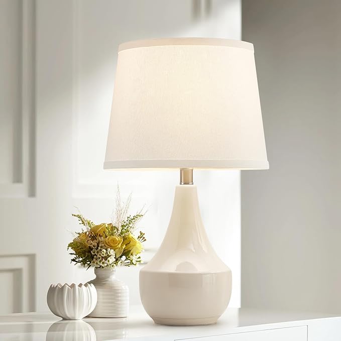 GyroVu 18" Table Lamp Set of 2, Ceramic Table Lamp Classic Beside Lamps Nightstand Lamp Modern Lamp for Living Room, Bedroom & Office Rocker Swtich Cream-LED Bulbs Included