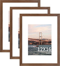 12x16 Picture Frame 3 Pack - Brown Poster Frame Display Pictures 8.5x11 with Mat or 12 x 16 Without Mat for Wall Hanging Horizontal and Vertical