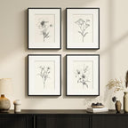 Framed Black and White Botanical Wall Art for Bathroom, 4 Piece Minimalist Floral Plant Artwork for Walls, Vintage Farmhouse Flower Picture Prints for Bedroom Kitchen Living Room Wall Decor, 8x10 Inch