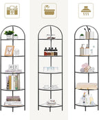 Homhedy 5-Tier Corner Shelf Stand, Metal Corner Bookshelf, Tempered Glass Shelves, Bathroom Storage Rack Shelf, Plant Stand, Modern Style, Black