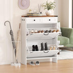 Shoe Cabinet with 2 Flip Drawers, Hidden Shoe Storage Cabinet with 2 Pull-Out Drawers, Farmhouse Shoe Organizer for Entryway, Narrow Shoe Rack for Front Door Entrance, White