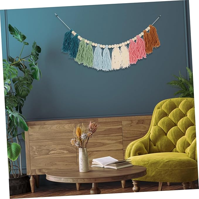 PRETYZOOM Beads Wall Hanging Decor Hand Woven Tassel Pendant for Home Decoration Indoor Wall Art Accent Present for Housewarming and Special Occasions