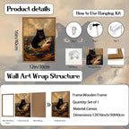 Funny Black Cat Wall Art Whimsical Cat Riding a Shark Wall Decor Picture Unique Animal Ocean Poster Canvas Painting Prints for Bedroom Living Room 12x16 inch Framed