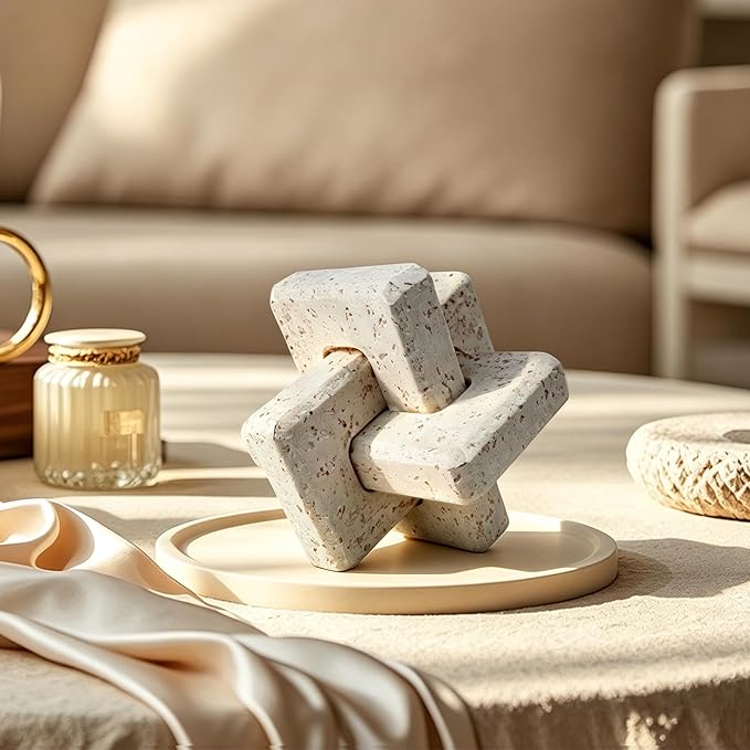 FlidRunest 3 Link Knot Sculpture Decor for Coffee Table, Resin Knot Statues Home Decor for Shelf, Modern Style Boho Figurine Coffee Table Decorative Knot Ornaments for Living Room, Desktop, Bookshelf
