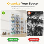 NEWBULIG 36 Clear Shoe Storage Boxes, Shoe Organizer for Closet with Lid, Plastic Stackable Breathable Shoe Cabinet with Lid for Sneakers, Heels & Boots, White