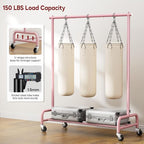 SLEEPING LAMB Heavy Duty Clothing Racks for Hanging Clothes Rack, 43" Wide Rolling Garment Rack Metal Clothing Hanger Rack with Wheels Wardrobe Rack for Coats, Shirts, Dress (Pink)