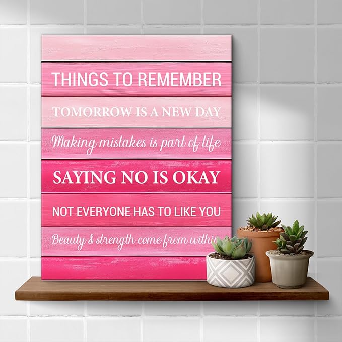 Inspirational Pink Wall Art Decor, Preppy Motivational Room Sign, Pink Positive Canvas Posters Art Work for Home Office Bedroom Living Room Kitchen Bathroom (8 X 10 Inches, Framed)