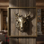 JJALIGHTS Exquisite Resin Animal Head Wall Sculpture (Gift Metal Frame) - Imitation Copper Vintage Decor for Living Room, Bedroom & Office | Decorative Wall Hanging Art (Wendigo)
