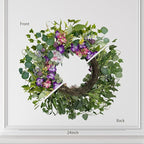 Jobflower Spring Wreaths for Front Door, 24 Inch Purple Summer Wreath Everyday Artificial Wild Flower Wreath for Wedding Home Wall Window Porch Indoor Decor