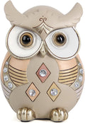Owl Statue Home Decor, Vintage Resin Figurine with Crystals for Shelf, Boho Decorations for Living Room Office Desk, Unique Gifts for Women Bird Lovers