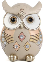 Owl Statue Home Decor, Vintage Resin Figurine with Crystals for Shelf, Boho Decorations for Living Room Office Desk, Unique Gifts for Women Bird Lovers
