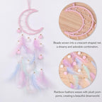 Pretty Jolly Pink Moon Kids Dream Catcher Wall Decor Pompom Feather Baby Dreamcatcher Handmade Children Dream Catcher Home Décor Wall Hanging for Nursery Bedroom Boys Girls Birthday Gift-25.6in