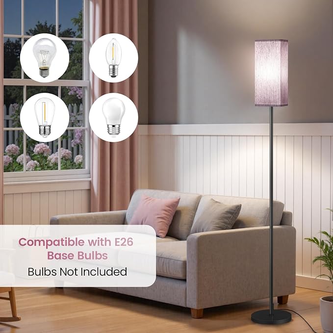 64.6" Floor Lamp, Pole Lamp with Foot Switch, Modern Standing Lamp, Minimalist Freestanding Lamp (Bulb Not Included), for Living Room, Bedroom, ETL Listed, Black and Taro Purple AZ07LD05
