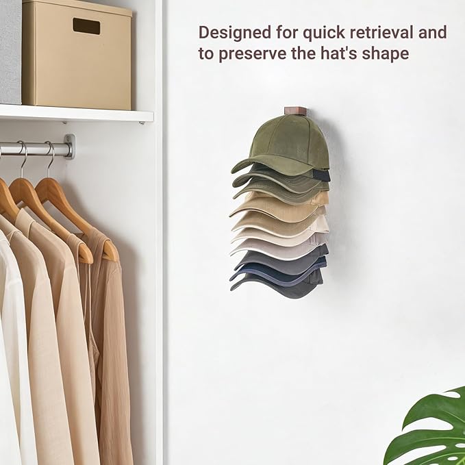 Mkono Hat Organizer for Baseball Caps, Hat Rack for Wall Hold Up to 10 Hats, Hat Holder On Wall Ball caps Storage Organizer Display for Door, Closet, Entryroom, Laundry Cap Organization