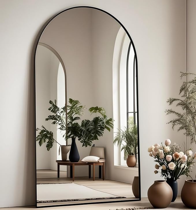 Prywot Arched Full Length Mirror, 71"x30" Free Standing Floor Mirror, Modern Full Body Mirrors with Stand, Wall Mirrors with Aluminum Alloy Frame for Bedroom,Living Room, Black
