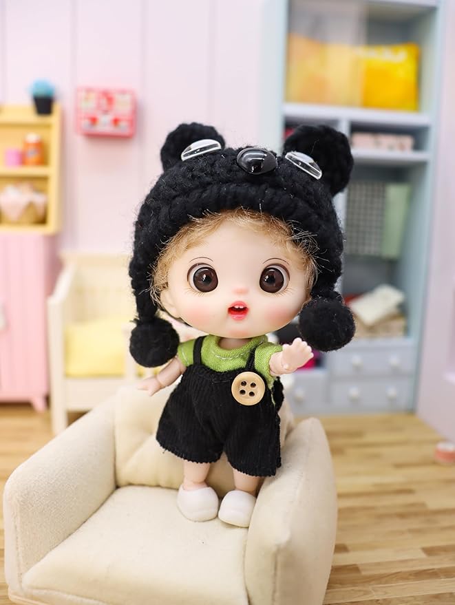 Cute BJD Blind Box,2 Random Poseable Dolls with Handmade Outfits & Crochet Hats,Birthday Gift for Girls,Surprise Mystery Box-Puff Bear Series