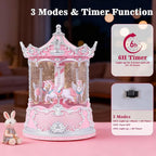 Gifts for Mom Pink Carousel Horse Snow Globe Music Box with Rotating Horses Musical Unicorn Snow Globe with Glitter for Girls, Women, Mom, Birthday Gifts Home Decorations (Pink Silver Carousel)
