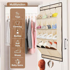 FENTEC 2 Pack Over the Door Shoe Organizer, Hanging Shoe Organizer, 28 Large Deep Pockets Door Shoe Rack with 6 Hooks Shoe Organizer for Shoes, Sneakers, and Home Accessories, Beige