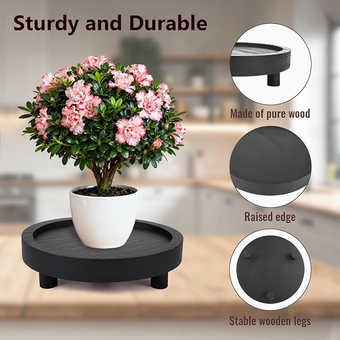 HOMIEE 4PCS Wooden Risers for Display 8/7/6/5 Inch Wood Pedestal Stand Mini Tray Stand Rustic Riser for Decor Home Kitchen Tiered Tray (Black)